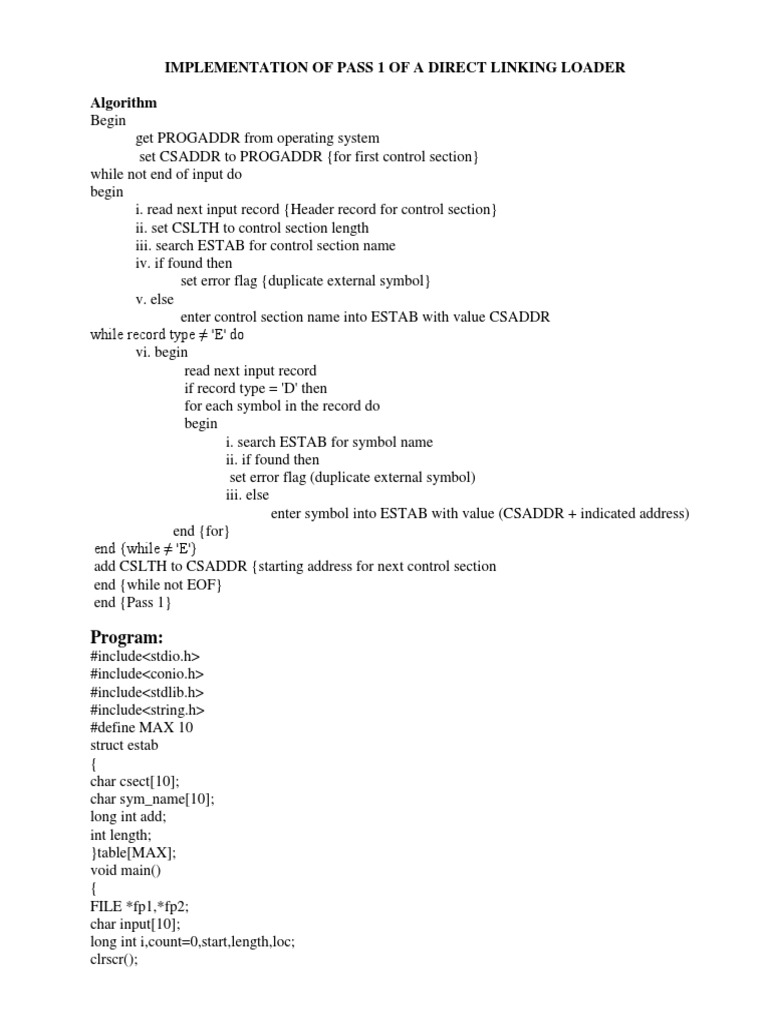 Pass1 of Direct Link Loader | PDF | Teaching Methods & Materials ...