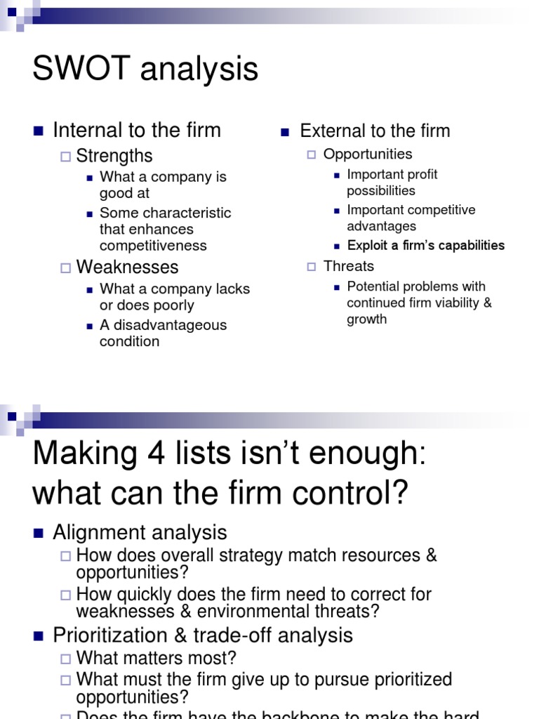 Swot Analysis Internal To The Firm Pdf Value Chain Swot Analysis