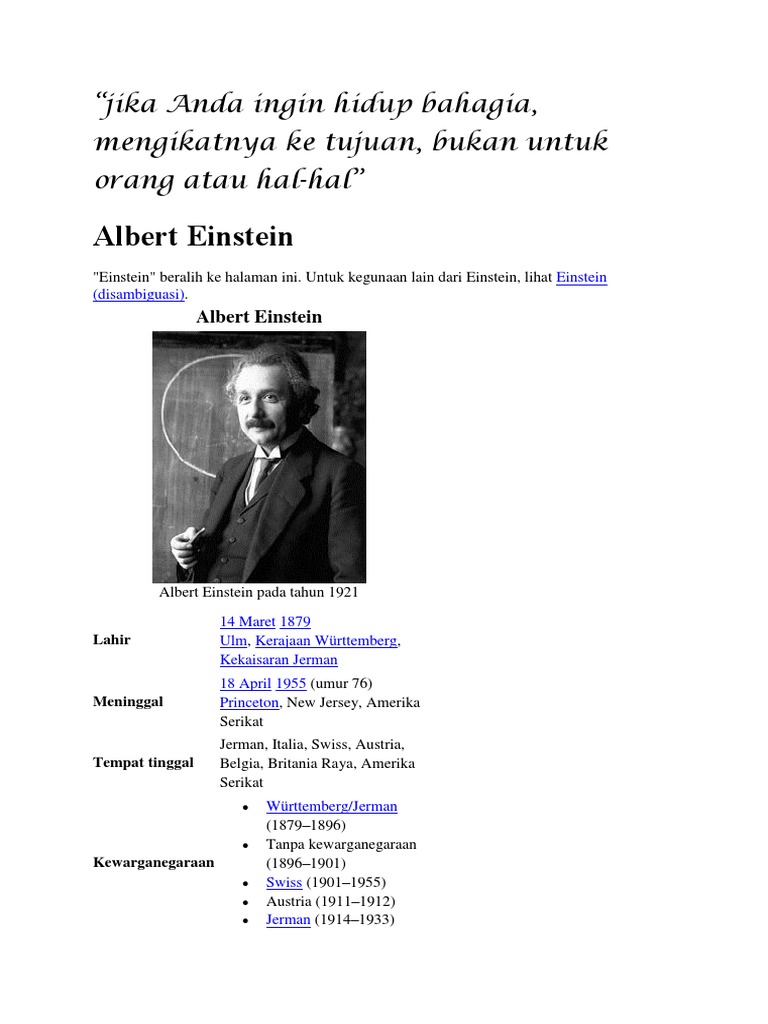 Albert Einstein Jika Anda Ingin Hidup Bahagia