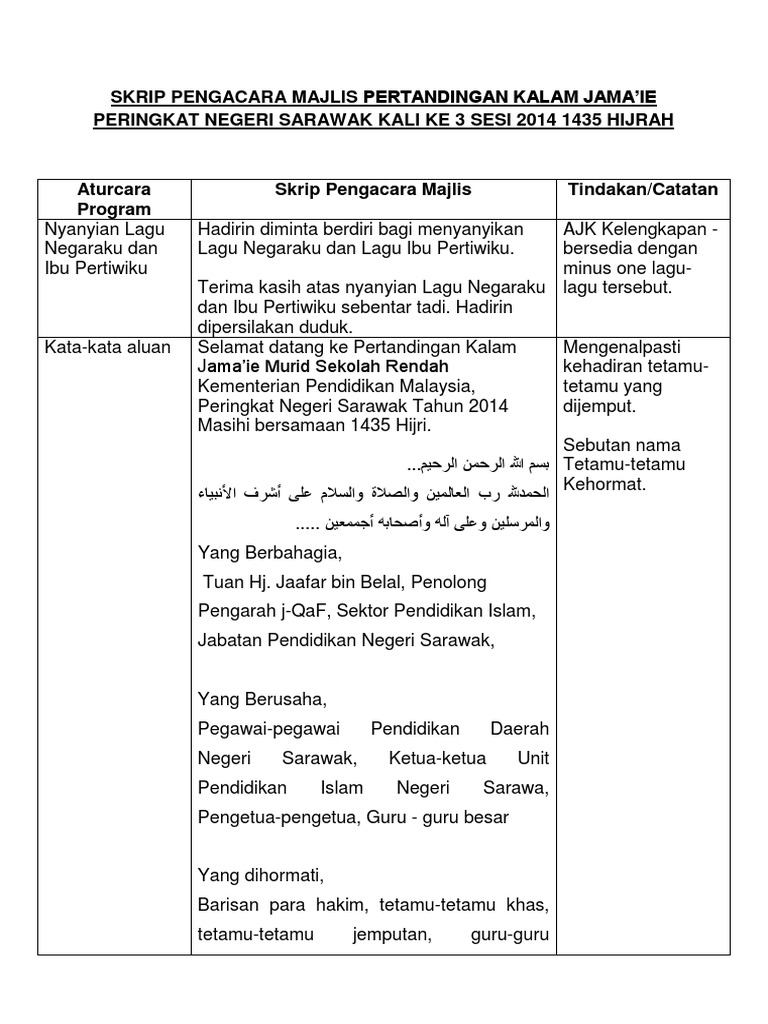 Skrip Pengacara Majlis Pertandingan Kalam Jama Pdf