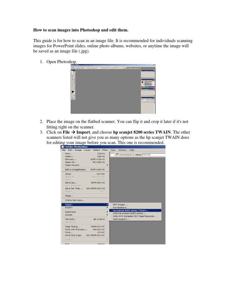 Scanning Images into Photoshop Guide | PDF | Image Scanner | Adobe ...