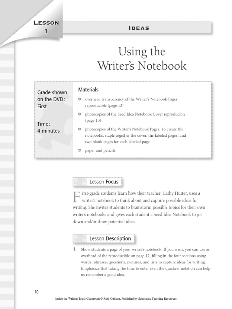 Using The Writer's Notebook Lesson 1 PDF Pedagogy Cognition