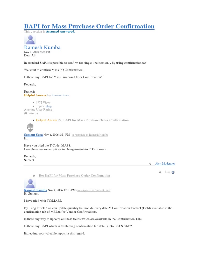 BAPI For Mass Purchase Order Confirmation | PDF