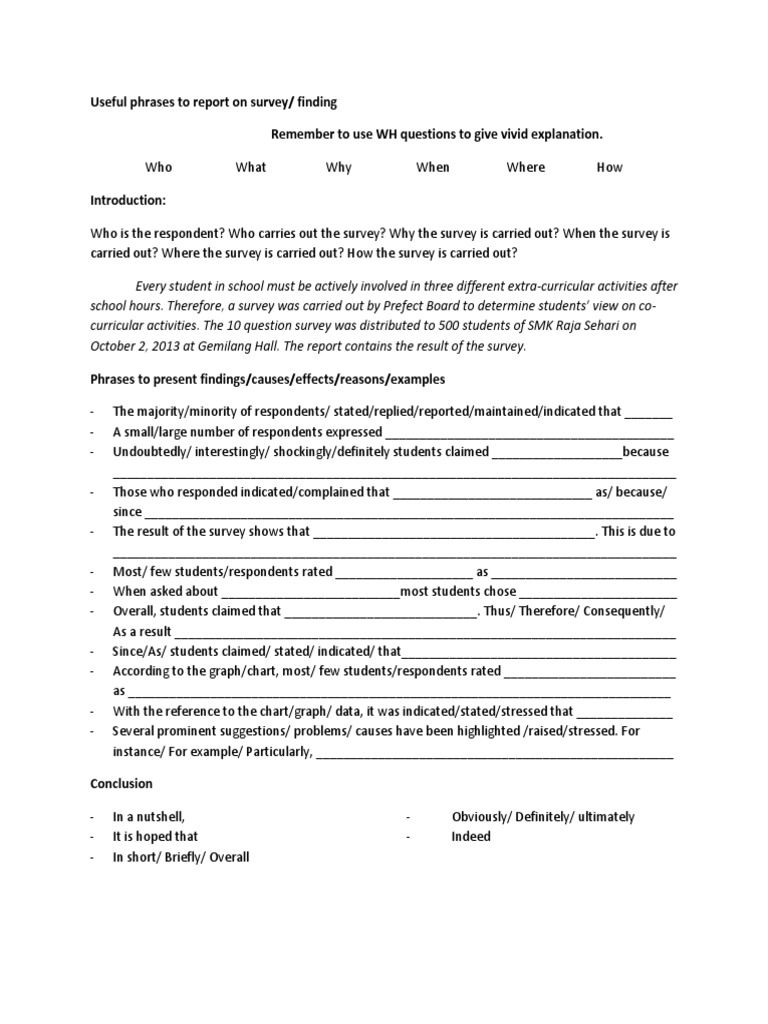 Survey Report Phrases and Examples | PDF | Cognition | Cognitive Science