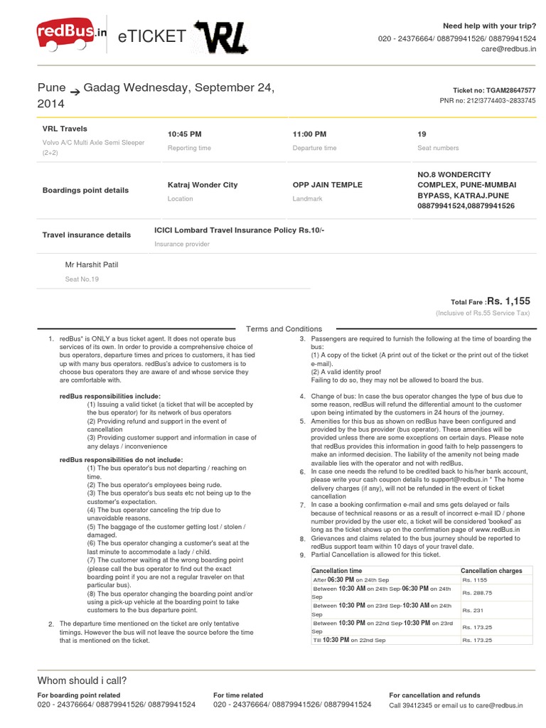 RedBus Ticket 38153377 | PDF
