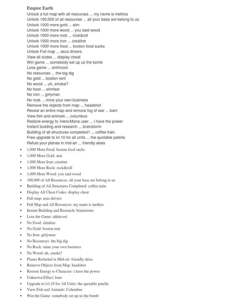 Empire Earth Cheat  PDF  Video Games  Gaming