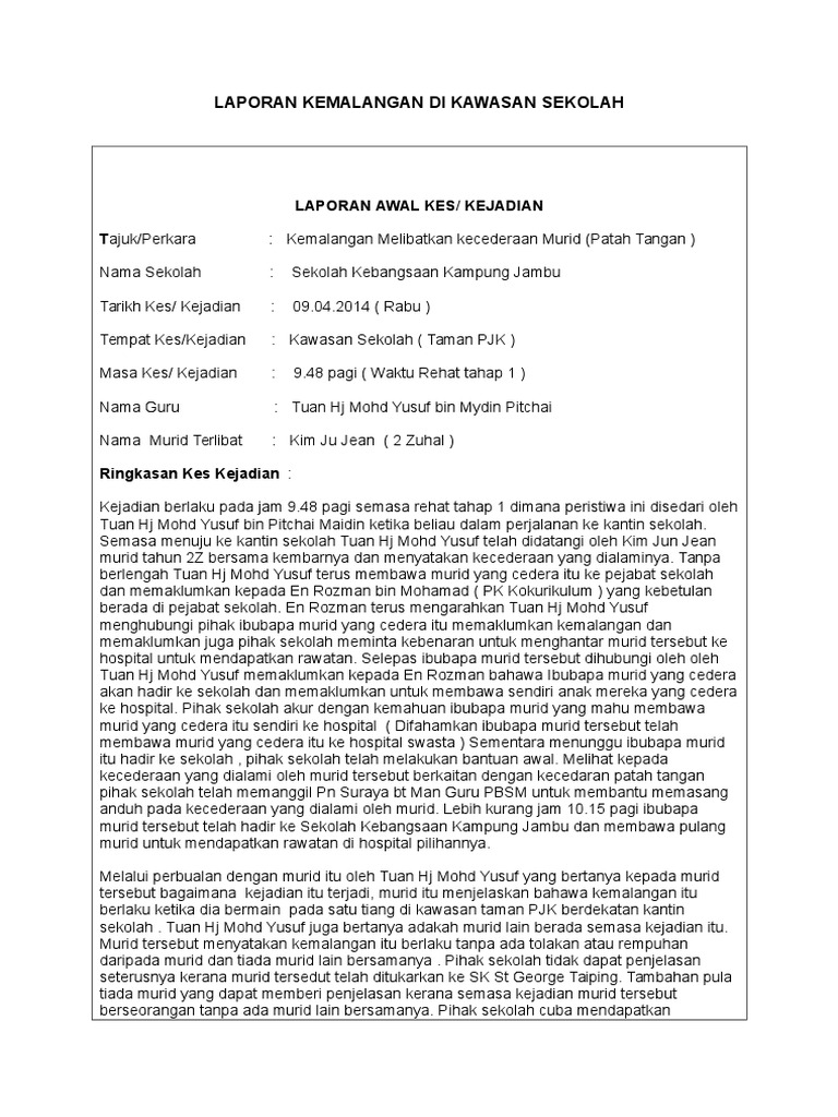 Format Laporan Kes Kemalangan Murid Pdf