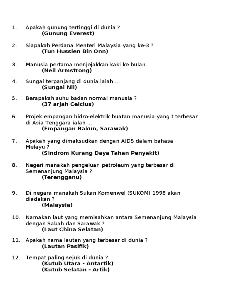 Kuiz Pengetahuan Am Malaysia Dangelosrfranco - Riset