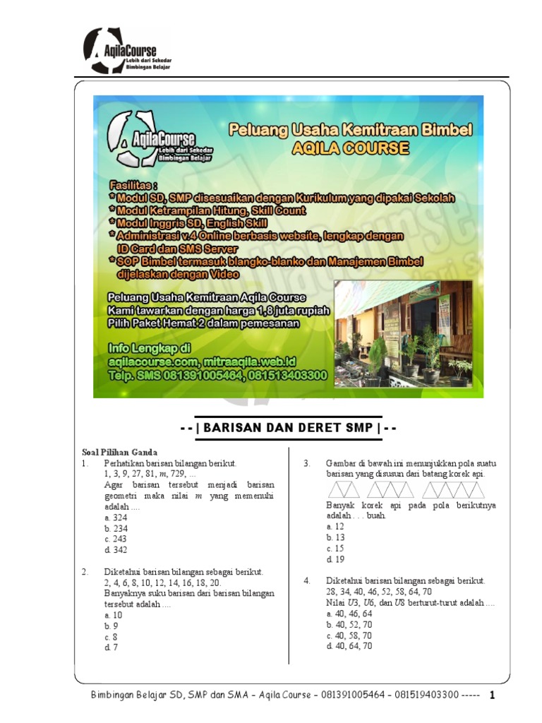Soal Matematika Smp Barisan Dan Deret Pdf
