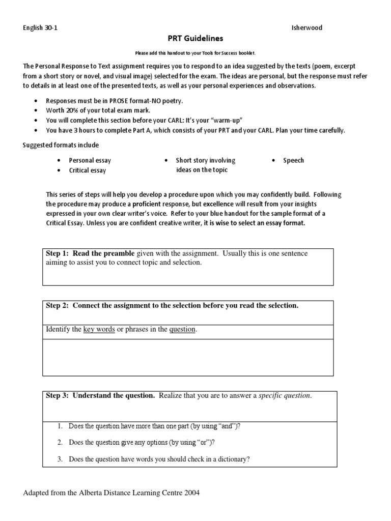 PRT Guidelines  Essays  Test (Assessment)