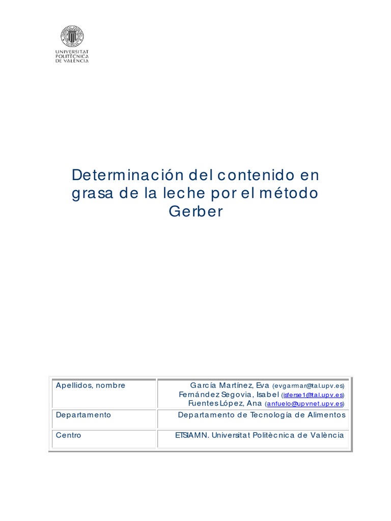 Metodo de Gerber para Determinacion de Grasa en Elche PDF | PDF | Crema ...