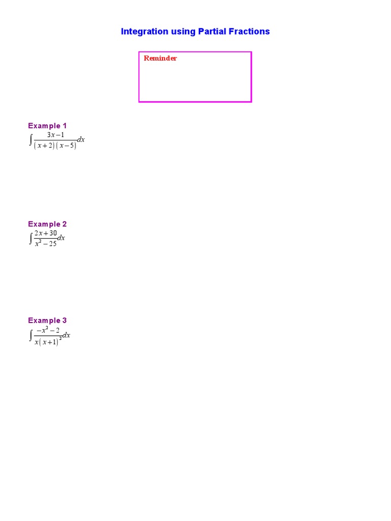 Integration Using Partial Fractions | PDF | Teaching Methods ...