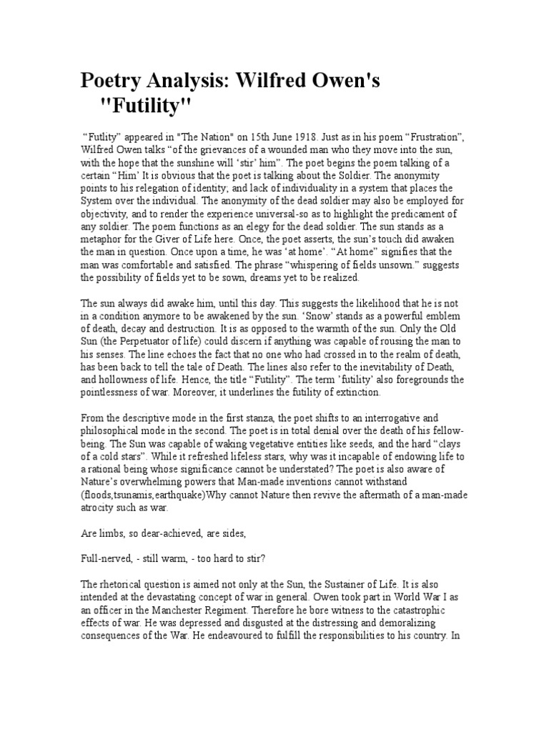 How is the poem futility a strong critique of war and a lament for wasted youth? image