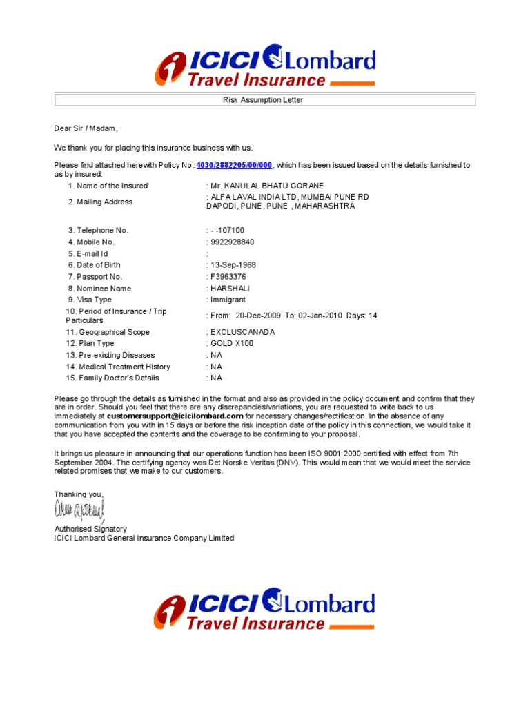 Risk Assumption Letter Deductible Insurance