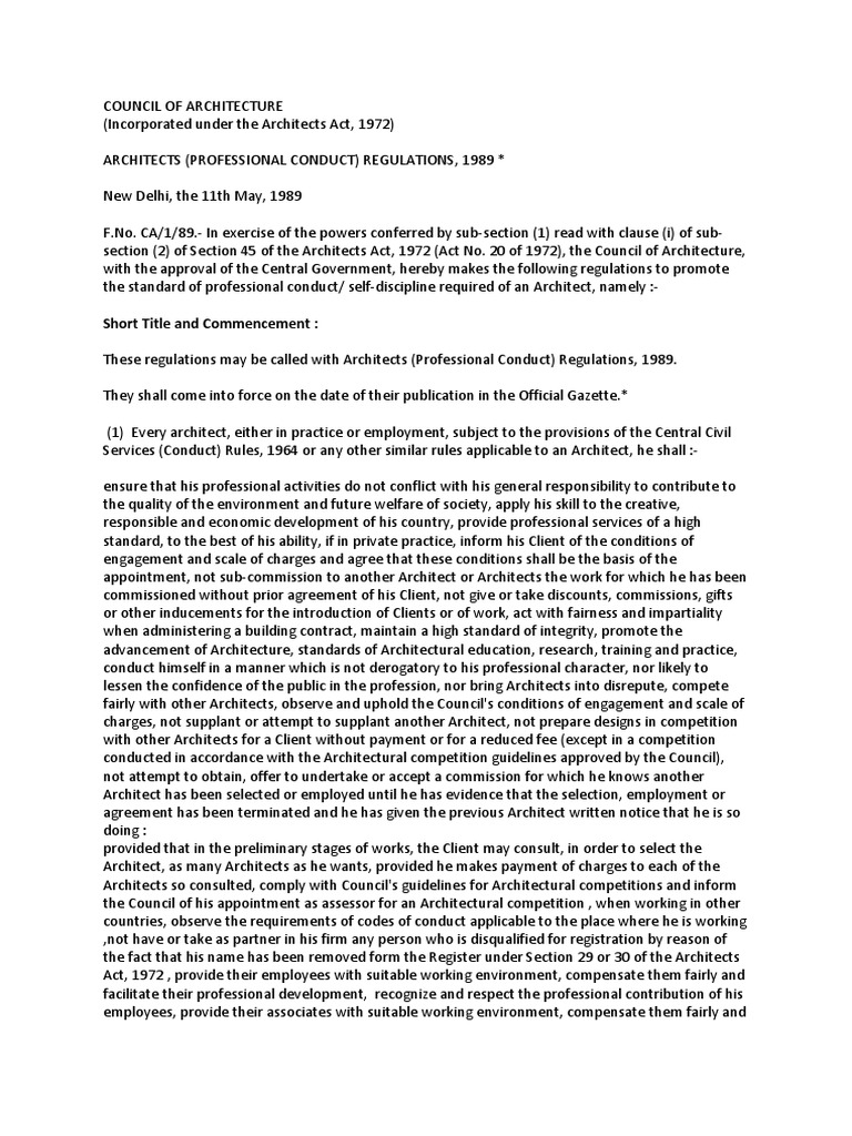Code of professional conduct pdf architect employment