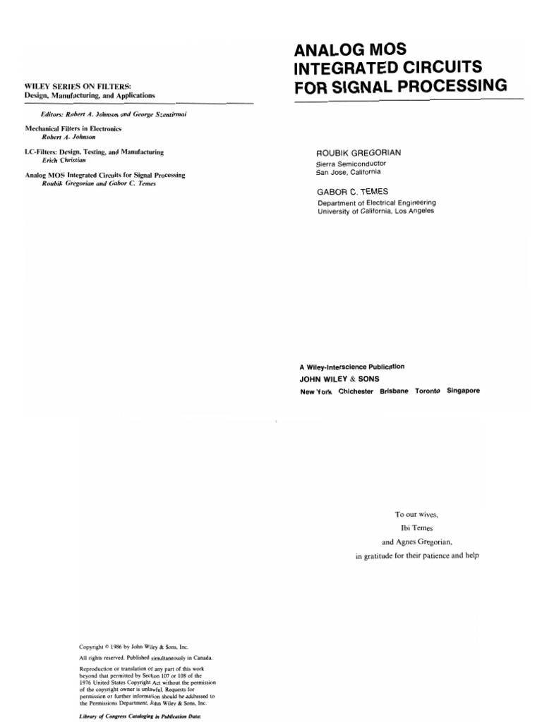 Analog MOS Integrated Circuits For Signal Processing PDF PDF