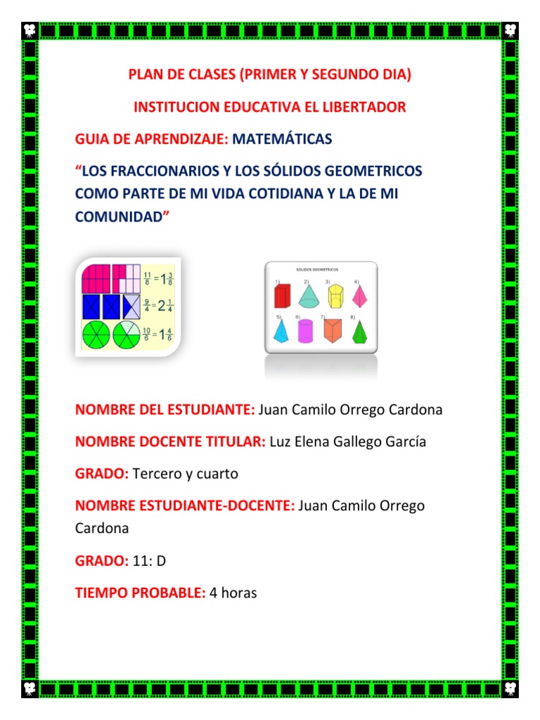 PLAN DE CLASES Matematicas | PDF | Fracción (Matemáticas) | Multiplicación