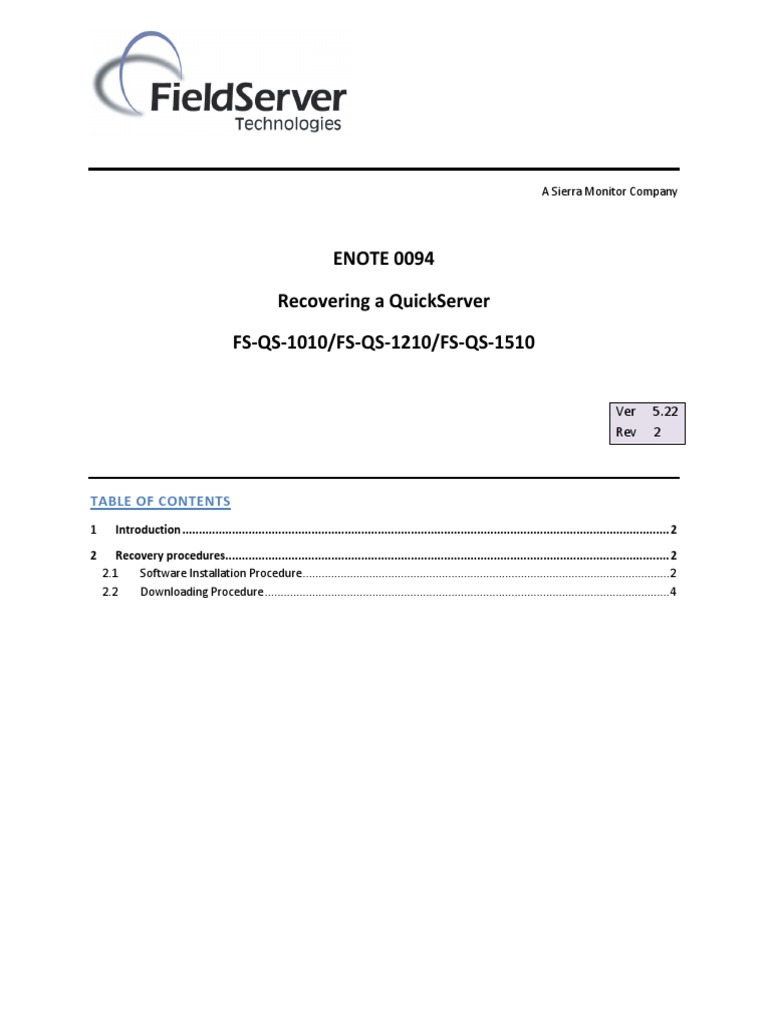 QuickServer FS-QS Recovery Guide | PDF | Ip Address | Computer Architecture