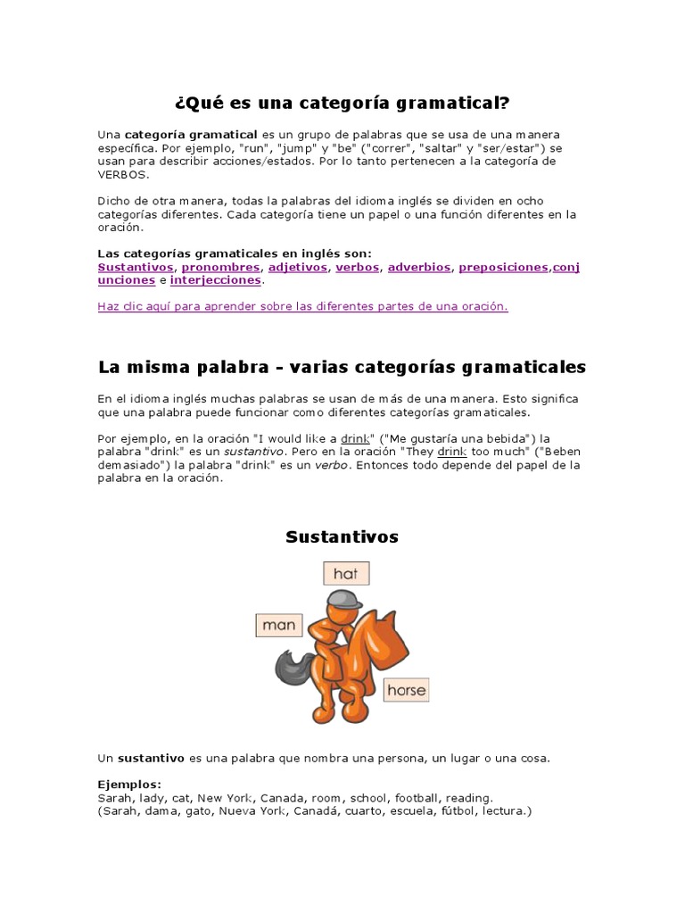 Categoria Gramatical Ingles Pdf Palabra Sustantivo
