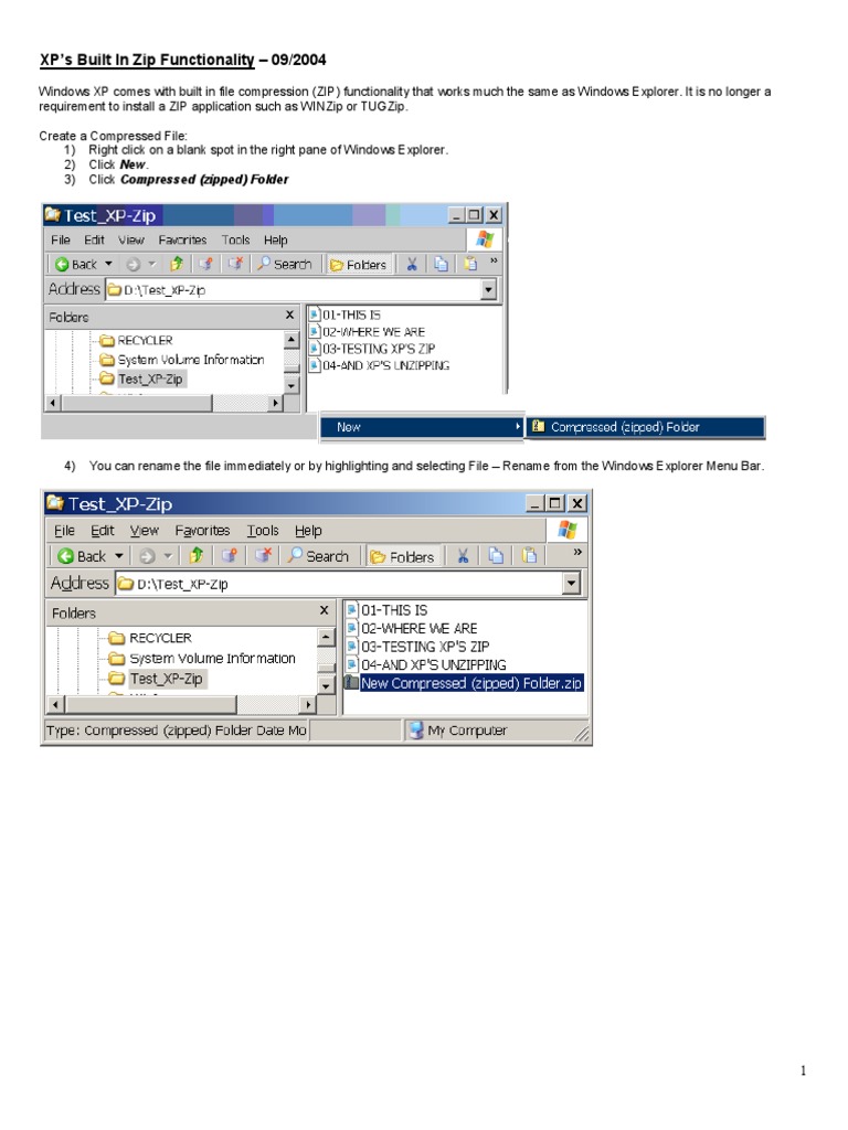 Windows XP Zip File Ability PDF Zip (File Format) Microsoft Windows