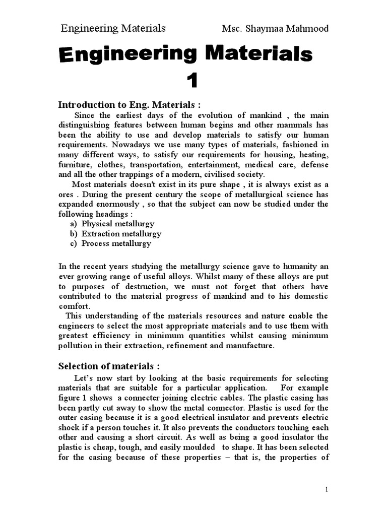 Engineering Materials: Introduction To Eng. Materials | PDF | Chemical ...