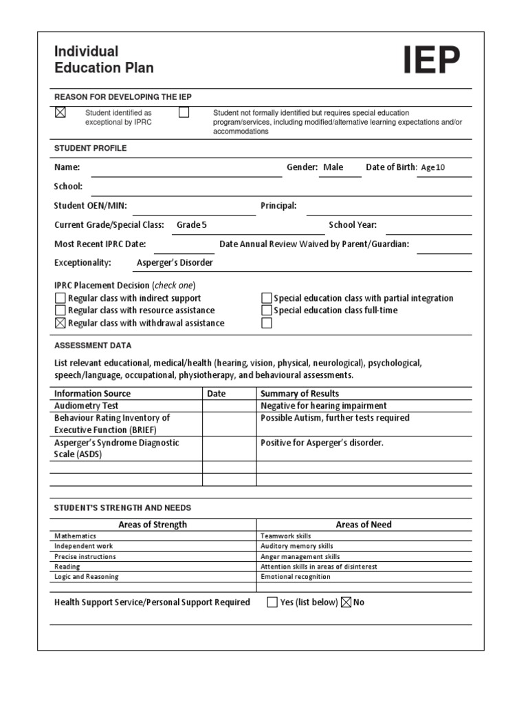 Iep Blank Template 1 Individualized Education Program Special Education