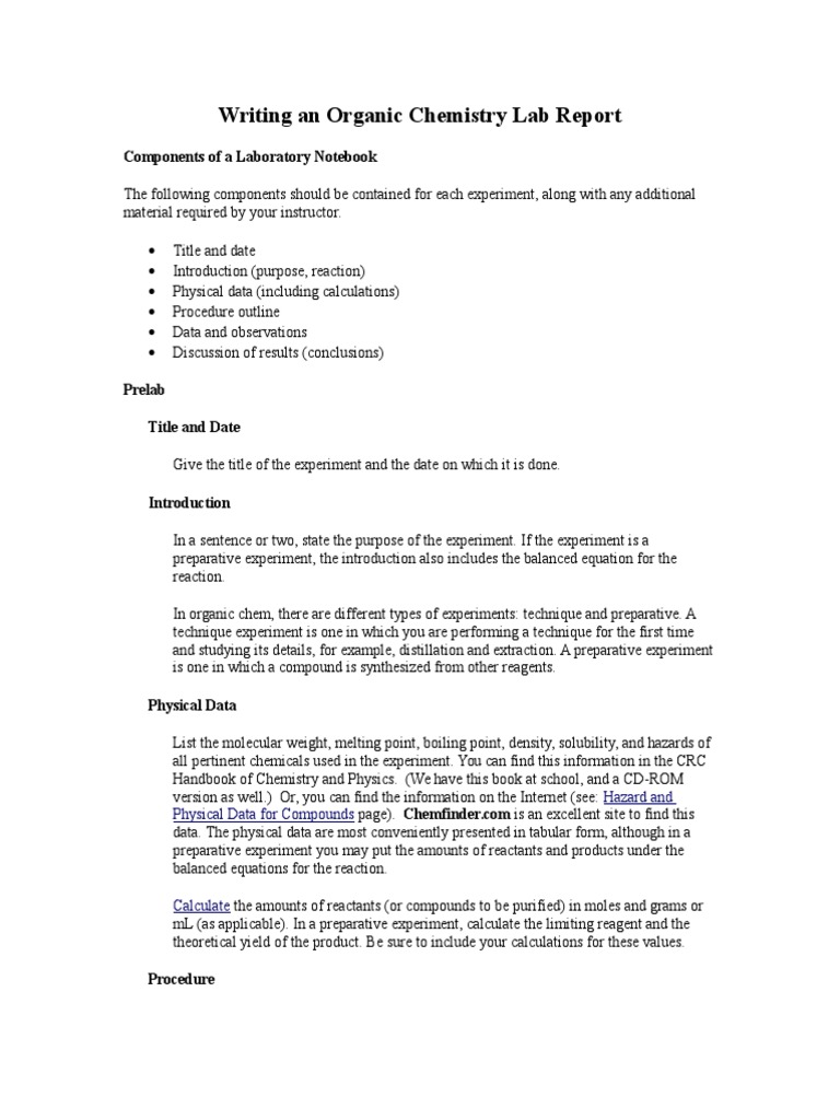 Writing An Organic Chemistry Lab Report  Organic Chemistry