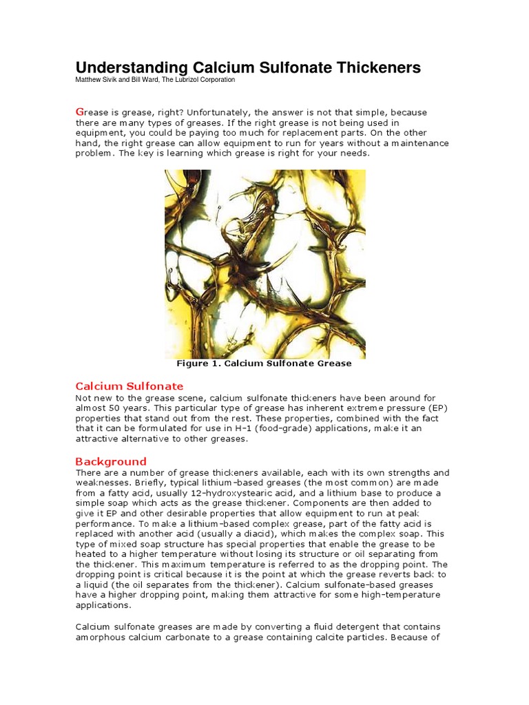Understanding Calcium Sulfonate Thickeners PDF Manmade Materials