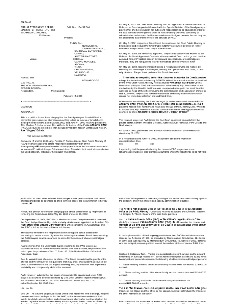 PAO Vs Sandiganbayan PDF Legal Aid Lawyer