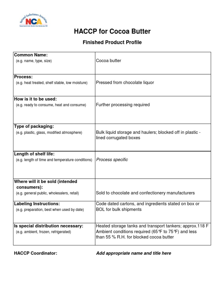 Cocoa Butter HACCP PDF Chocolate Shelf Life