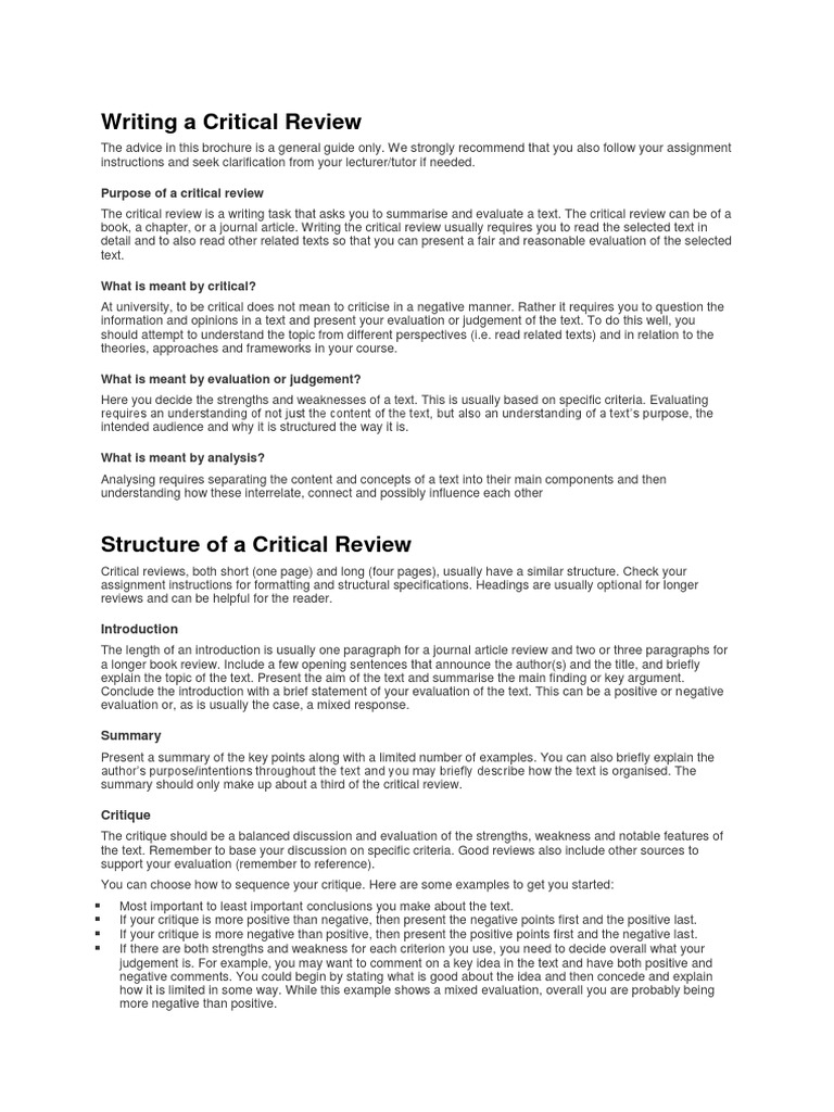 Guide to Writing a Critical Review | PDF | Plagiarism | Evaluation