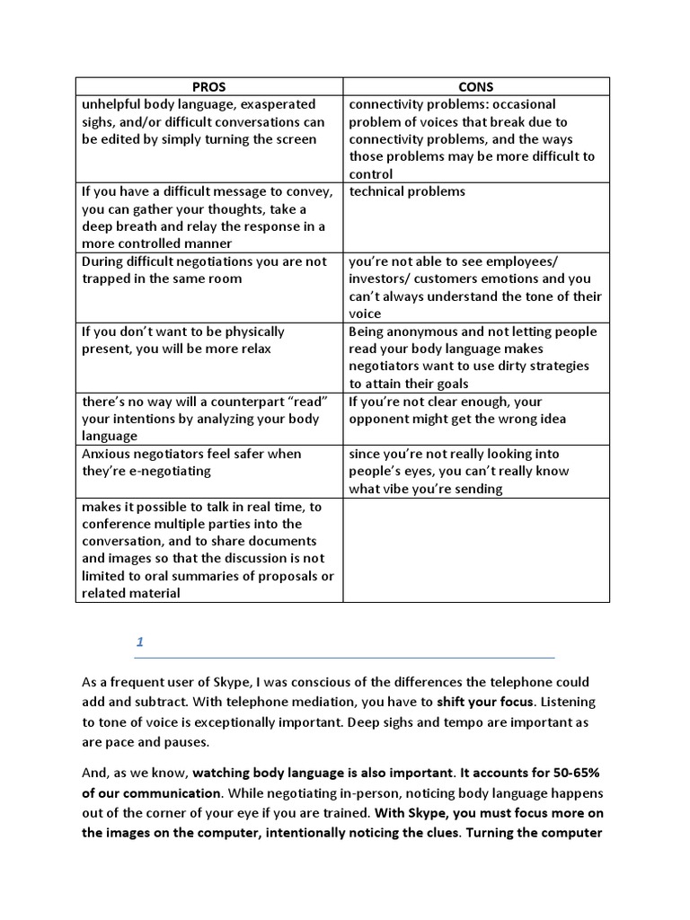 Limitations and Benefits of Skype PDF Negotiation Body Language