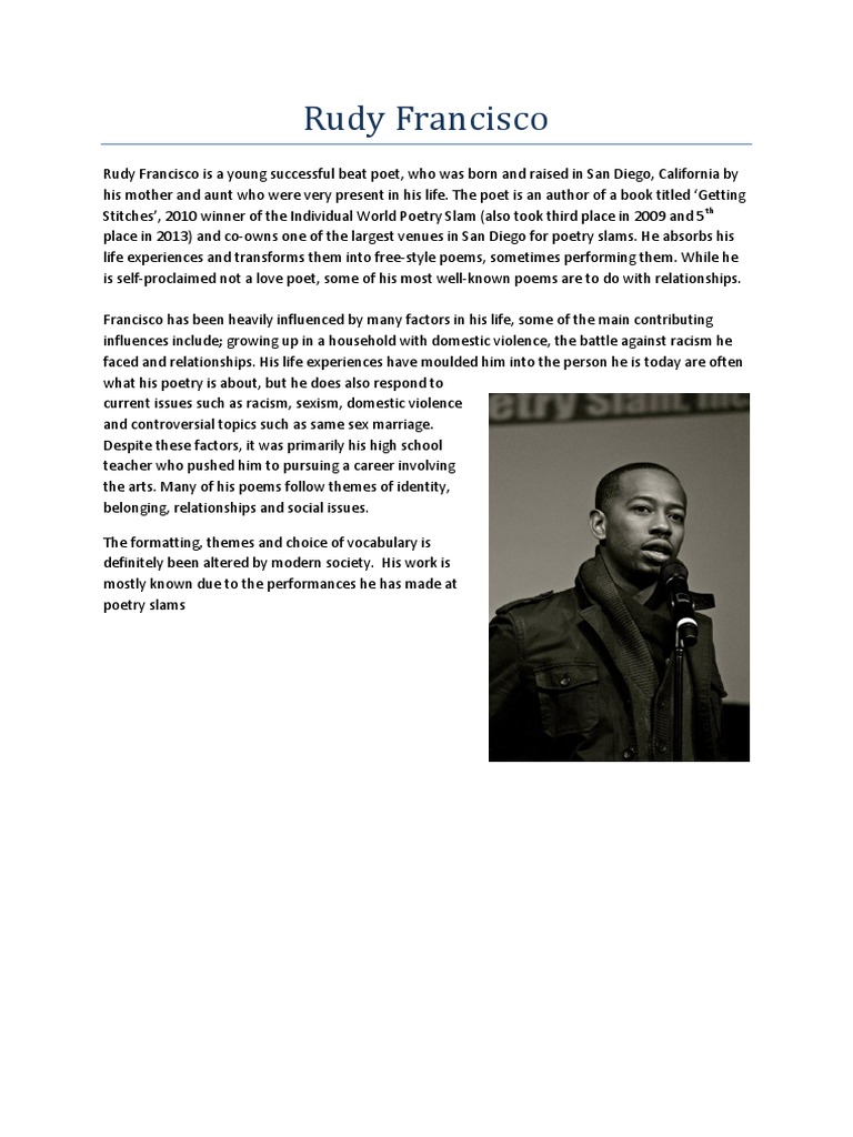 Rudy Francisco Presentation PDF Poetry
