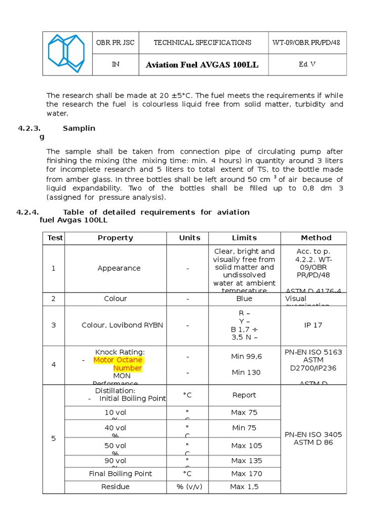 TS AVGAS 100LL en Motor Octane Number PDF