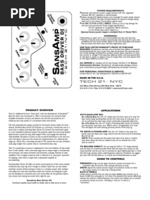 TECH 21 SansAmp Bass Driver DI 説明書・箱付き SansAmp Bass Driver DI Operating Manual | PDF | Amplifier