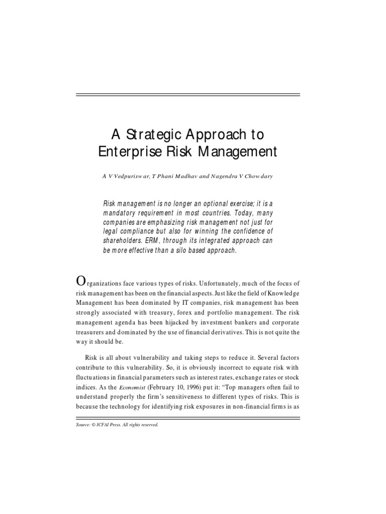 Enterprise Risk Management | PDF | Strategic Management | Enterprise ...
