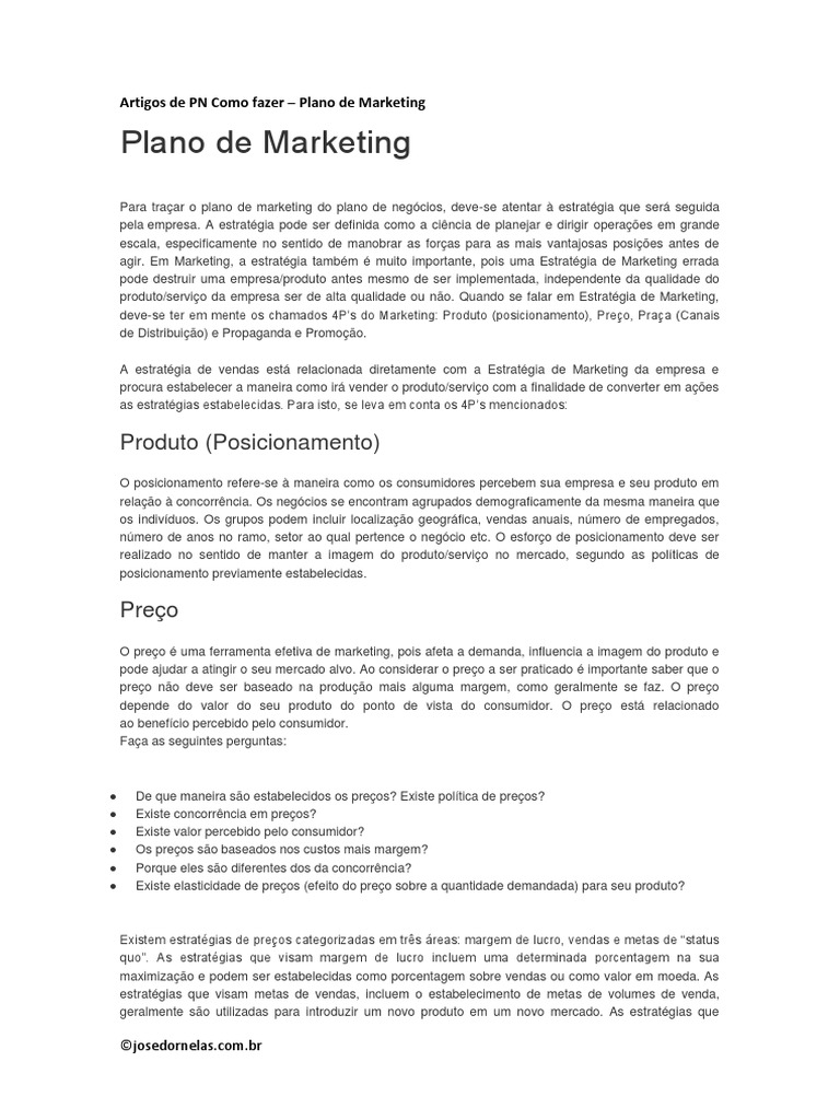 Artigos de PN Como Fazer Plano de Marketing PDF | PDF | Marketing ...