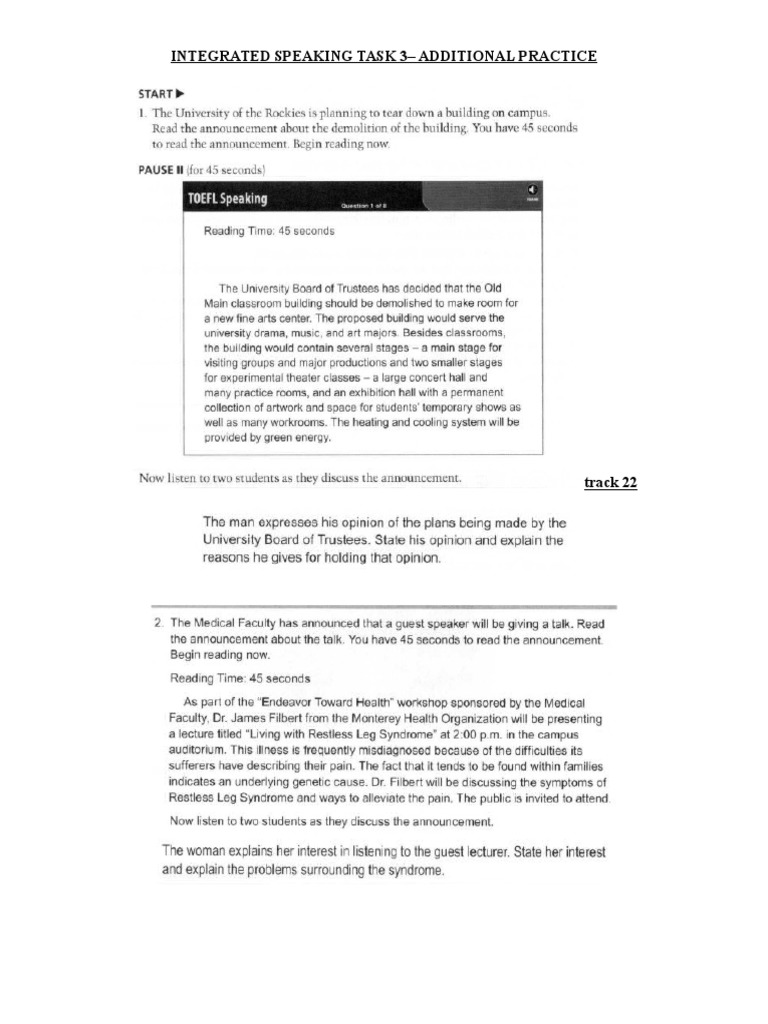 Integrated Speaking Task 3 Practice | PDF