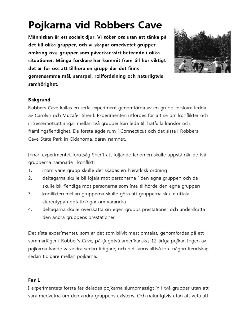 Pojkarna Vid Robbers Cave | PDF