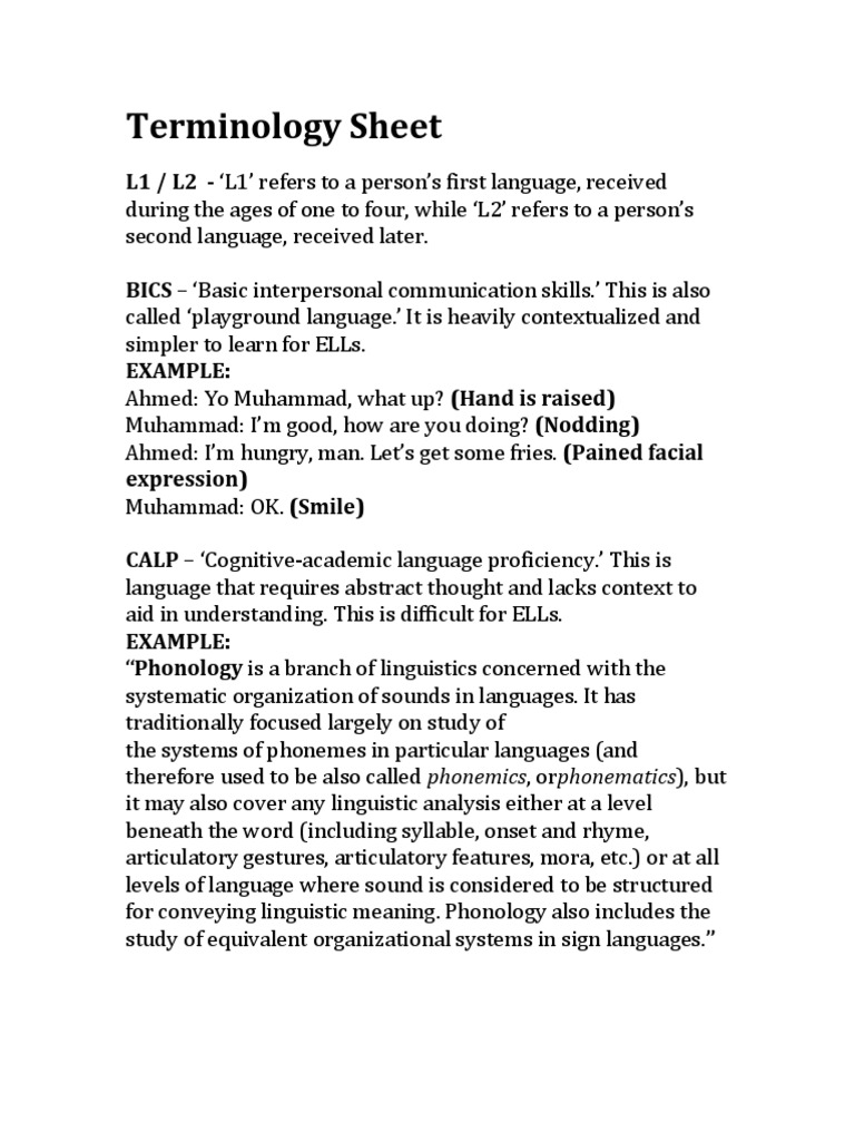 Language Proficiency Terminology Guide | PDF | Language Arts & Discipline