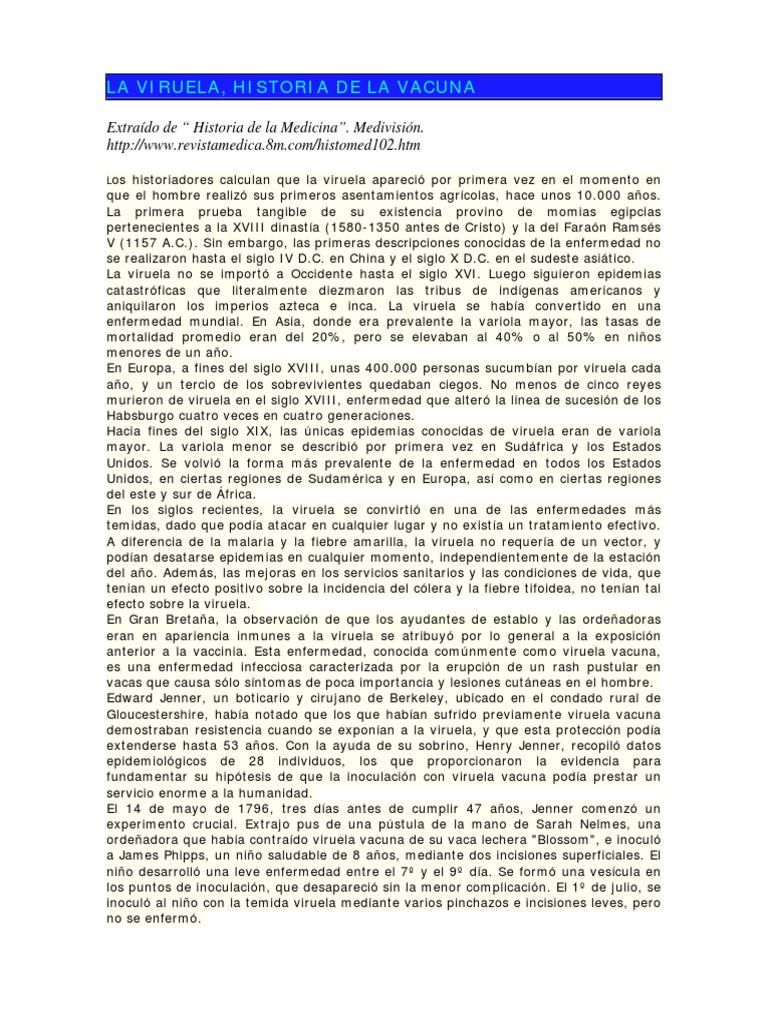 Historia de la Vacuna contra la Viruela | PDF | Viruela | Vacunas