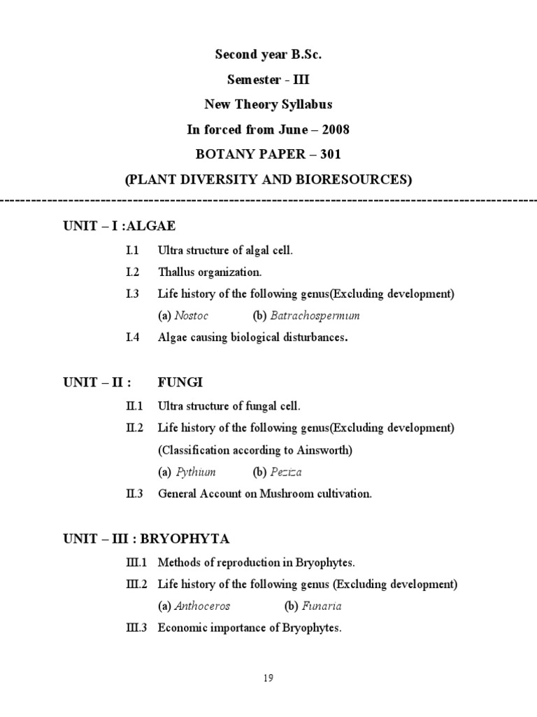 B.Sc. Botany 2nd Year Syllabus | PDF | Botany | Plants