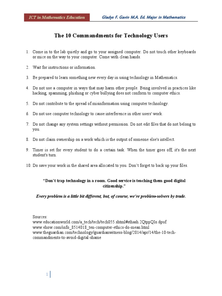 10 Commandments For A Technology User | PDF | Computers