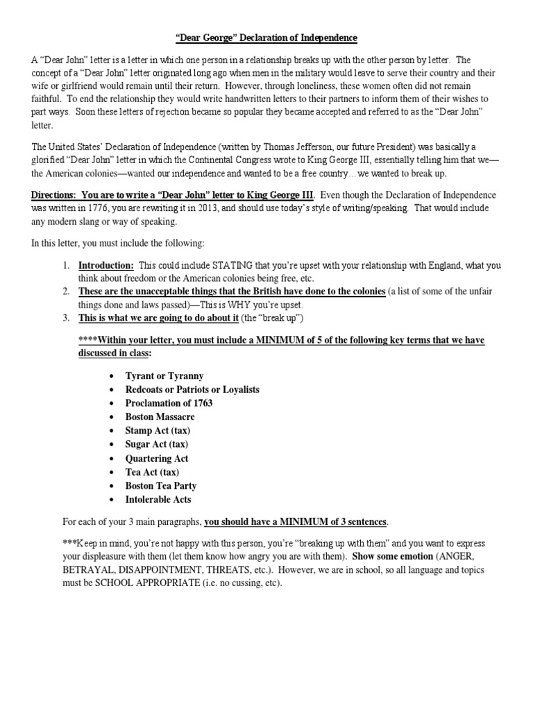 Dear George Letter Breakup Letter Instructions  United States
