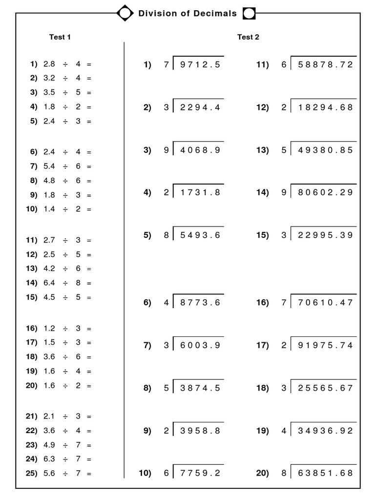 Division of Decimals | PDF | Science & Mathematics