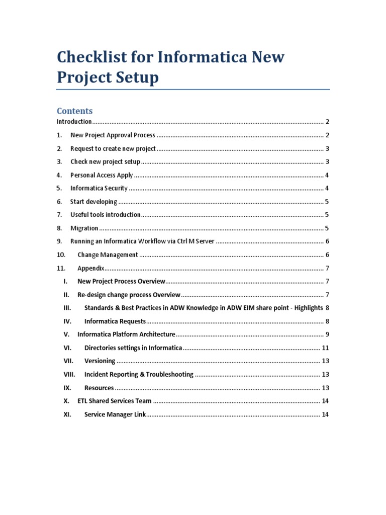 Informatica New Project Setup Checklist | PDF | User (Computing ...