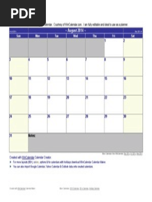 August 2014 Calendar