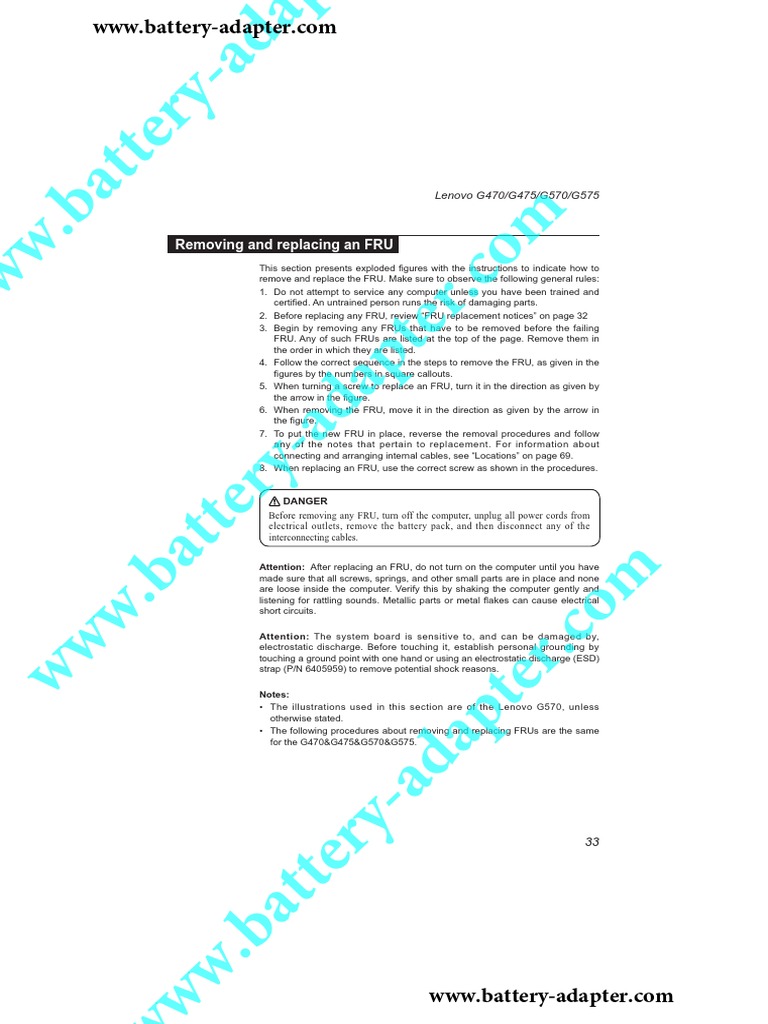 Lenovo g470 g475 g570 g575 Disassembly Manual | Electrostatic Discharge |  Hard Disk Drive