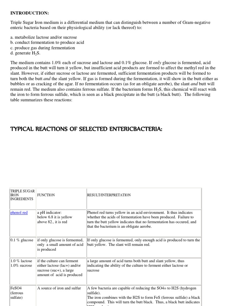 TSI Reactions | Download Free PDF | Clinical Pathology | Microbiology