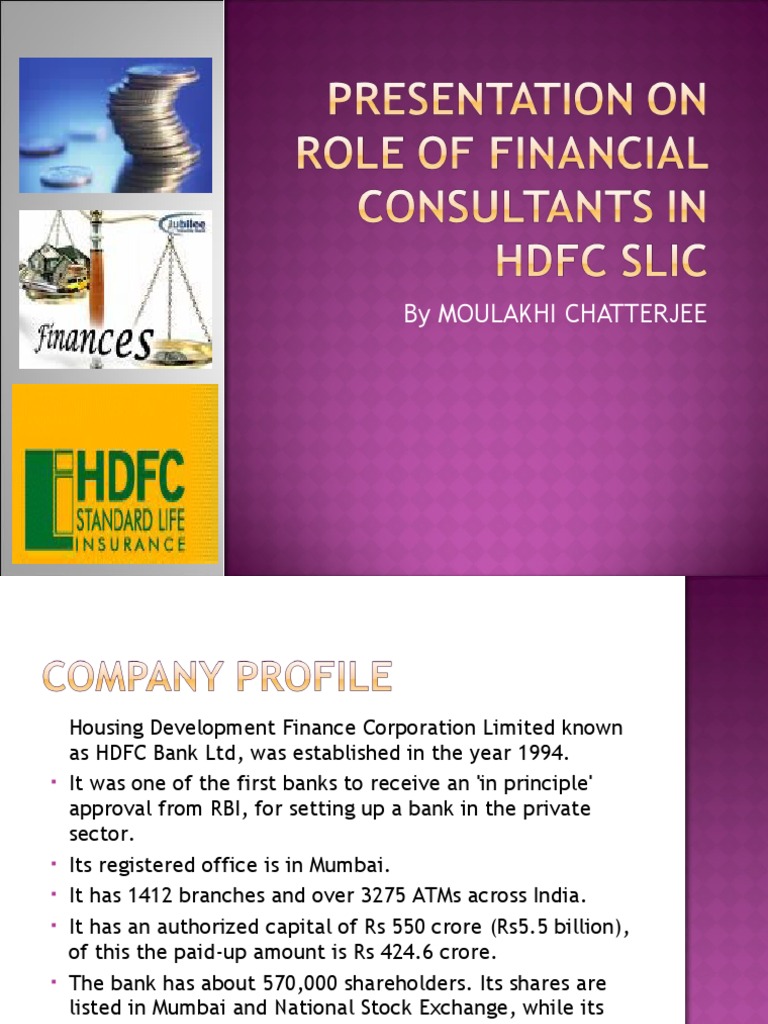 Presentation On Role of Financial Consultants in Hdfc..... PDF Life